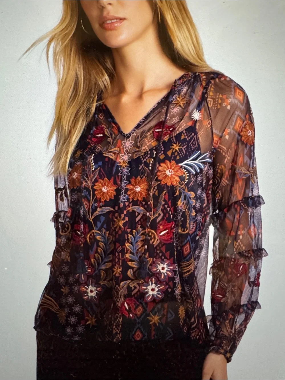 Johnny Was Sapphire Floral Blouse - Picture 1 of 4